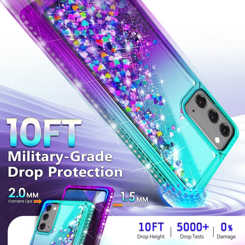 NGB Designed for Samsung Galaxy Note 20 & Note 20 5G Case, Aqua/Purple | Glitter Liquid Sparkle Cute Cover for Women Girls Kids | with Screen Prot...