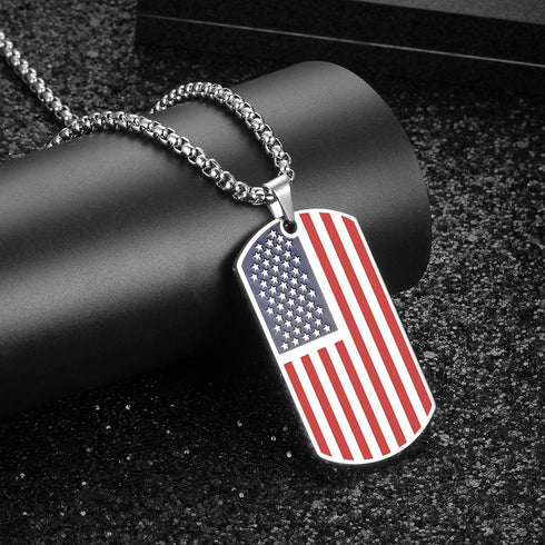 Rehoboth American USA Flag Dog Tag Pendant Necklace for Women Men 24" Chain Keep American Great on The Back...