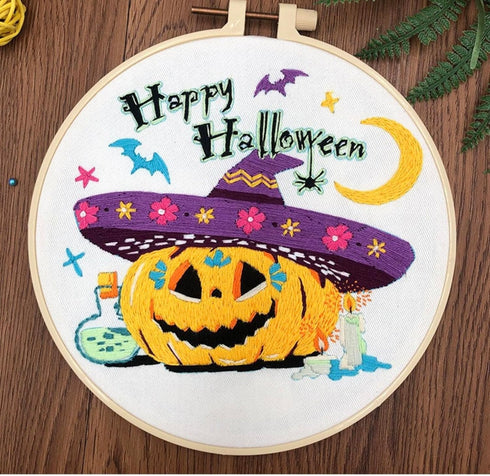 Liveish Halloween Embroidery Kits, Embroidery kit for beginners adults,embroidery kits for beginners with Patterns and Instructions.(Halloween Pum...