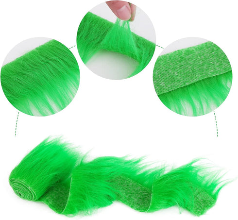 Shaggy Plush Faux Fur Fabric Precut Strips 2x60inch Green Fur Fluffy Fuzzy Craft Fur for Gnomes Beard Santa Claus Hair Dwarf Cosplay Costume DIY C...