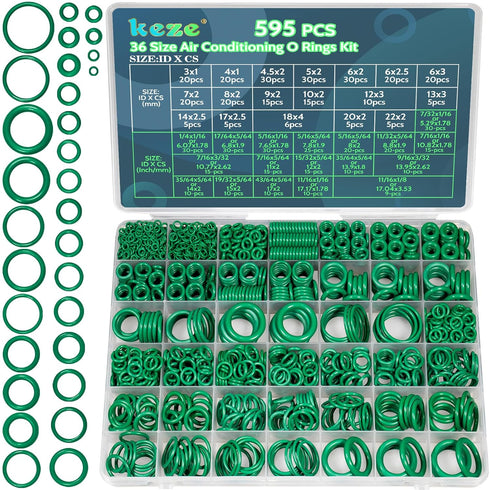 595 Pcs Air Conditioning O Ring Kit,36 Size Seal Rubber O-Rings Assortment Set for Compressor Automotive A/C Plumbing Repair ID:3-22mm (Green)...