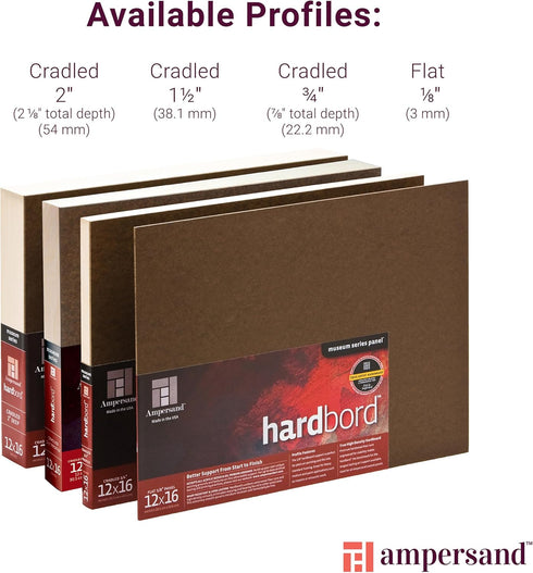 Ampersand Art Supply Hardboard Wood Painting Panel: Museum Series Hardbord, 6" x 8", 3/4 Inch Cradled Profile...
