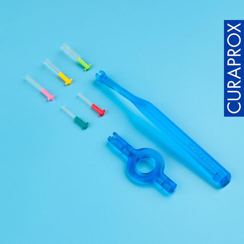 Curaprox Interdental Brushes Prime Start Mixed Set, CPS 06 + CPS 07 + CPS 08 + CPS 09 + CPS 11 + UHS 409 Brush Holder + UHS 470 Brush Holder, Blue...