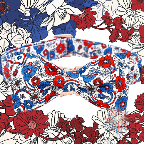 Elegant little tail Independence Day Dog Collar, 4th of July Patriotic Bowtie Dog Collars Holiday Pet Gift Adjustable Soft Puppy Collar for Medium...