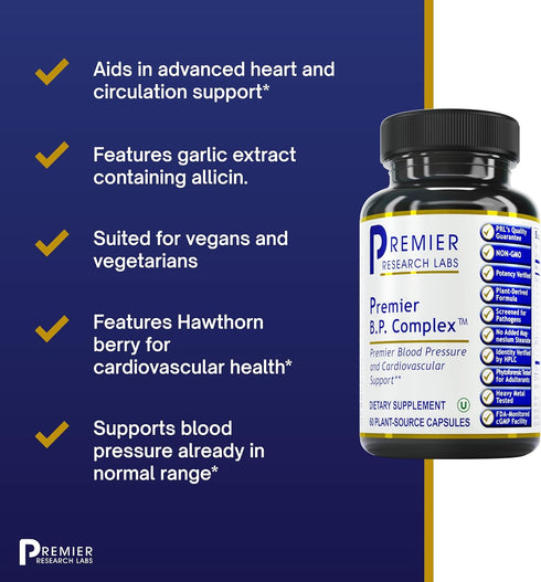 Premier Research Labs BP Complex - for Heart Health - with Garlic, Hawthorn, Olive Leaf, Reishi, Cayenne & Organic Celery - Allicin Supplement - N...