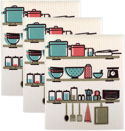 DII Swedish Dishcloths for Kitchen & Cleaning, Reusable, Machine Washable & Dishwasher Safe, Biodegradable, 7.75 x 6.75, Utensils, 3 Piece...