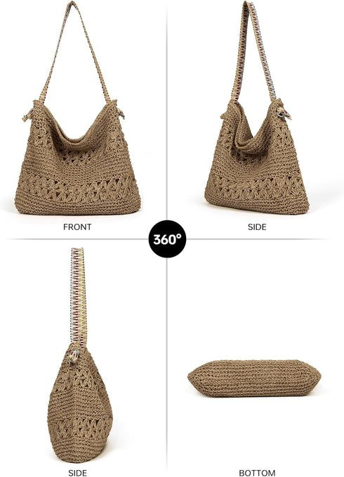 Raffia Bag Cute Straw Summer Beach Tote Crossbody Bags for Women Wicker Rattan Basket Hobo Aesthetic Purse Girls Cute Travel Large Woven Beach Bag...