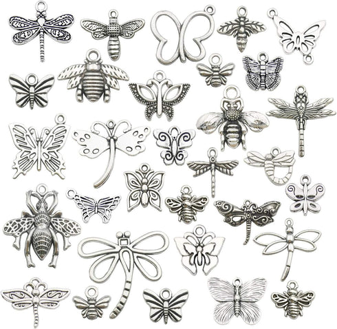 100g About (80-84pcs) Craft Supplies Mixed Butterfly Dragonfly Bee Insect Charms for Jewelry Making Crafting Findings Accessory for DIY Necklace B...