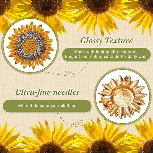 Junkin 6 Pcs Sunflower Brooch Pins Rhinestones Crystal Brooches Gold Pins for Hats Elegant Crystal Brooch Pins for Women Vintage Bee Pin...