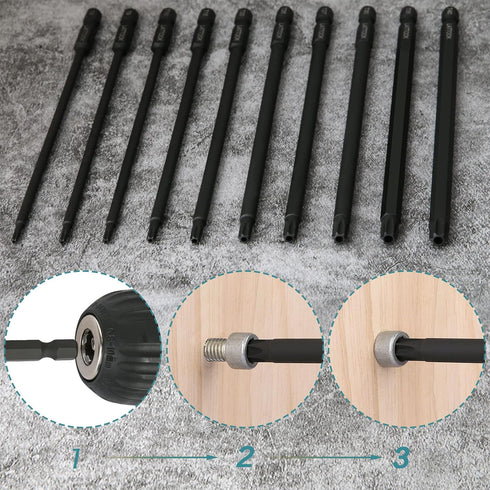 6" Long Torx Bit Set, LATTOOK Security Tamper Proof Star Torx Bit Set, Magnetic S2 Steel, T8 T9 T10 T15 T20 T25 T27 T30 T35 T40...
