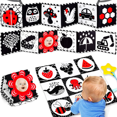 Black and White High Contrast Baby Toys 0-6 Months Montessori Tummy Time Toys Sensory Crinkle Toys for Baby Newborn Infant 0-3 3-6 Months Soft Clo...