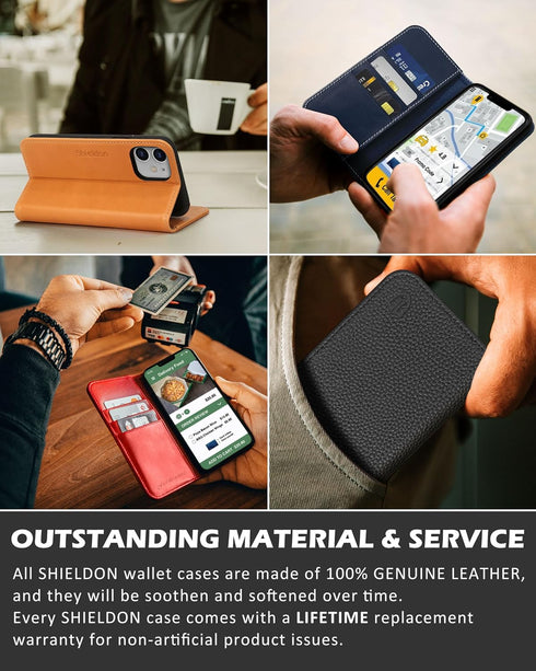 SHIELDON Case for iPhone 12/12 Pro 5G, Genuine Leather Wallet Case Magnetic RFID Blocking Credit Card Holder Kickstand Shockproof Cover Compatible...