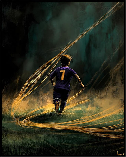 Posterizer 1 pcs-abstract Football-soccer player dribbling with vibrant speed lines -2-Sports & Hobby Art Gifts for sports fans Decor for Home & O...