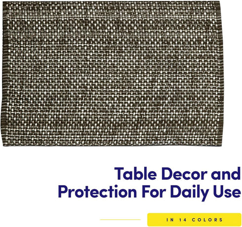 Sweet Home Collection 100% Cotton Placemats for Dining Room Rectangle Two Tone Woven Fabric 13" x 19" Soft Durable Table Mat Set, Set of 6, Chocol...
