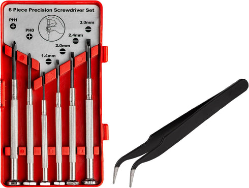 Mini Screwdriver Set Plus Tweezer, 7 PCS Total, Small Screwdriver Set with 6 Different Size Flathead and Phillips Screwdrivers, Precision Screwdri...