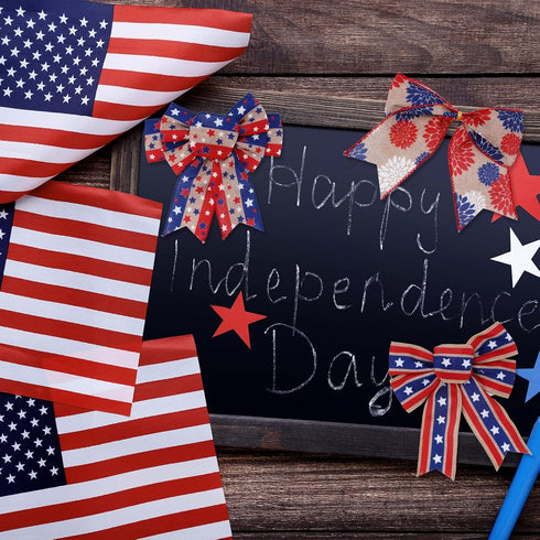 Patriotic Wired Edge Ribbon 36 Yards Red Blue White American Flag Ribbon 2.5 Inch 4th of July Stars Stripes Fabric Ribbon for Independence Day Mem...