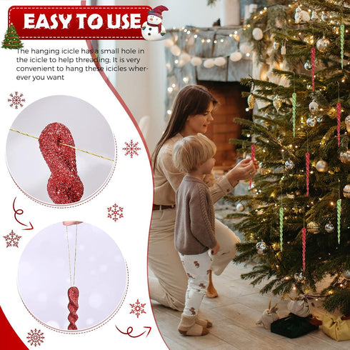 60 Pieces Twisted Icicle Ornament Christmas Tree Decoration Glitter Spiral Strip Hangings for Christmas Holiday Party Wedding Accessories, 5.1 Inc...