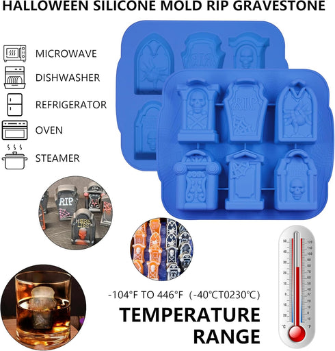 Gravestone Mold for Chocolate, Halloween Silicone Mold for Ice, Soap, Cake(2 Pack)...