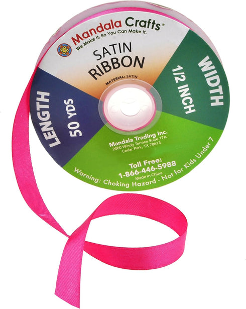 Mandala Crafts Hot Pink Satin Ribbon for Crafts - 50 Yards 1/2 Inch Wide Fabric Ribbons for Gift Wrapping, Flower Bouquets, Hair Bows, and Wedding...