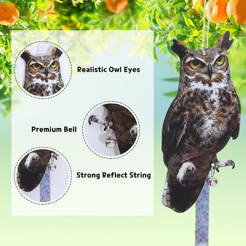 Bird Scarer, 2Pack Fake Owl Hanging Owl to Keep Birds Away Reflective Hanging Bird Decoration to Keep Birds Away from Garden Patio Windows...