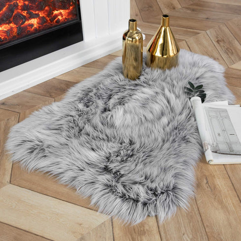Ashler faux fur rug, Fluffy Shaggy Area Rug Ultra Soft 2 x 3 Feet Sheepskin Fur Rug, Frosted Bottom Black Fuzzy Rug Machine Washable Shag Rug, Nur...