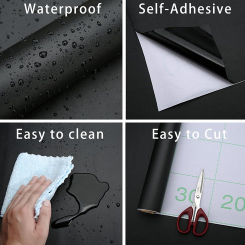 Black Contact Paper 15.7"x118" Peel and Stick Wallpaper, Matte Black Wallpaper Self-Adhesive and Removable Decorative Contact Paper for Cabinets,C...