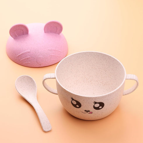 Wheat Straw Bowl with Lid & Spoon - BPA Free - Snack Bowls - Lightweight Plates, Reusable, Microwave & Dishwasher Safe - Wheat Straw Dinnerware - ...