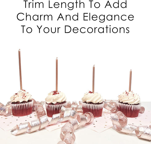 24 Count Tall Thin Metallic Rose Gold Slow Burning Birthday Candles in Holders with Matching Elegant Classy Cake Topper for Special Custom Birthda...