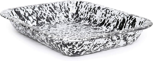 Enamelware Small Open Roaster, 11.5 x 9.25 inches, Black/White Splatter (Single)...