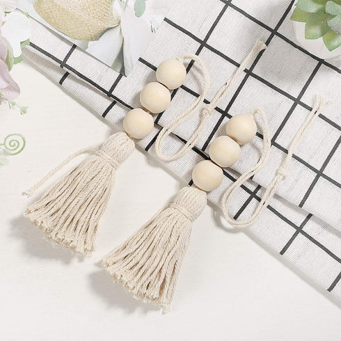 Garneck Wood Bead Garland,Farmhouse Tassels Beads, Rustic Country Decor Prayer Beads for Home Door Knob Christmas Decoration (1 Pack) (1pack) (8pa...