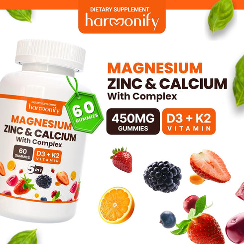 Magnesium Calcium Zinc with Vitamin D3 & K2 Gummies, Multivitamin for Women and Men, Bone Strength & Muscle Function, Extra Absorption Formula, 30...