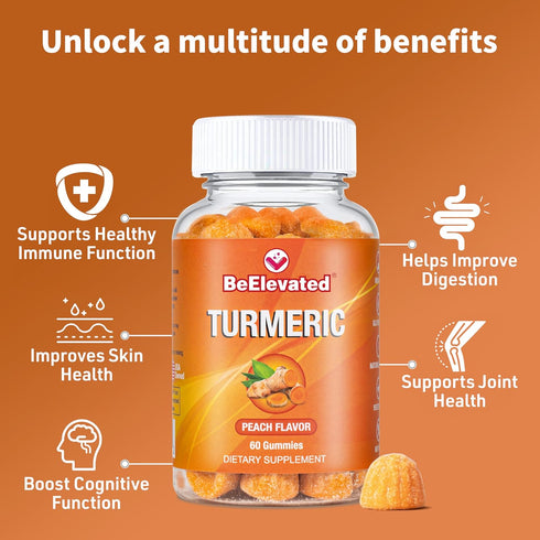 Turmeric Gummies for Adults - Extract 8:1 2000mg - Black Pepper and Ginger Supplements for Joint Support - Vegetarian Chewable Vitamins Supplement...