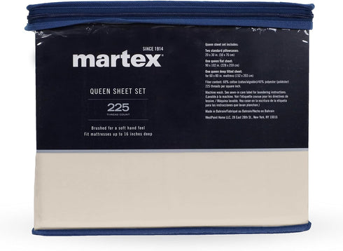 Martex 225 Thread Count Cotton Rich Solid Brushed Cotton Blend Super Soft Finish Easy Care Machine Washable Wrinkle Resistant Bedroom Guest Room 2...
