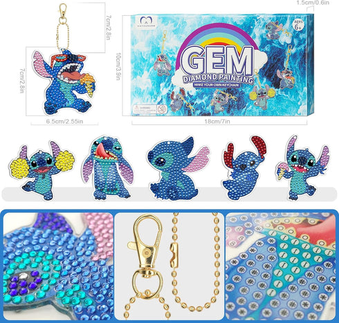 MATHARAGO Diamond Art for Kids 6 Pcs DIY Diamond Painting Keyrings Set, Painting by Number Gem Keychains Craft Kits for Kids Ages 6-12, Gifts for ...
