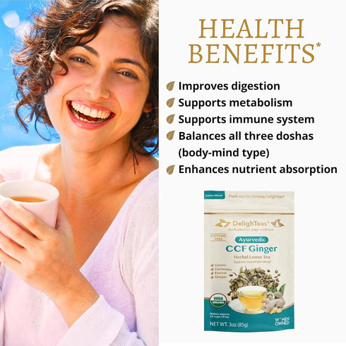 DelighTeas Organic Digest & Detox CCF Tea with Ginger | Ayurvedic Cumin, Coriander, Fennel, Ginger Loose Leaf Tea for Digestion | USDA Organic, No...