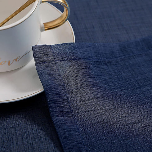 Navy Kitchen Curtains 36 Inch Length for Basement Window Small Pair Rod Pocket Semi Sheer Faux Linen Short Cafe Curtain Tier RV Summer Drapes for ...