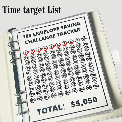 100 Envelopes Money Saving Challenge,Money Saving Binder,25 Sheets Replaceable Cash Envelopes Compatible with A5 Money Saving Challenge Book?A5 Bi...