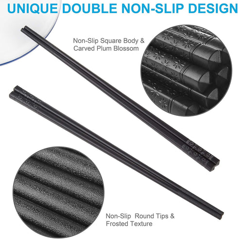 10 Pairs Fiberglass Chopsticks Family Set, ONEHERE Reusable Chinese, Japanese, Korean Chop sticks, Dishwasher Safe, Non-slip, for Sushi, Noodles, ...