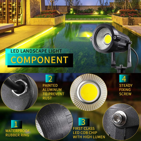 LED Landscape Lights,5W 120V AC Outdoor Pathway Garden Yard Spotlight,IP65 Waterproof Garden Flood Light,Outdoor Spotlight with Stake,UL Cord 5-ft...
