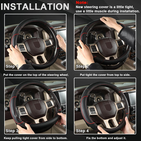 GIANT PANDA Car Steering Wheel Cover for Dodge Ram 1500 2500 3500 - Black+Red Trim...