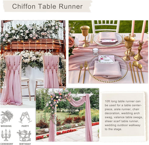 Dusty Rose Chiffon Table Runner 27x120 Inches Long Romantic Soft Runners Elegant Sheer Fabric for Bridal Party Table Decorations...