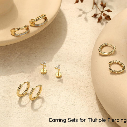 BESTEEL 4 Pairs Gold Silver Hoop Earrings Set for Women Small 14K Gold Filled Dainty Cartilage Huggie Earring Set for Multiple Piercing Hypoallerg...