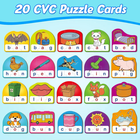 CVC Puzzle Cards for Kids,CVC Word Games,Phonics Games,Speech Therapy Toys for Toddlers,3 Alphabet Letter Word Puzzles,learning Spelling Games,Pre...
