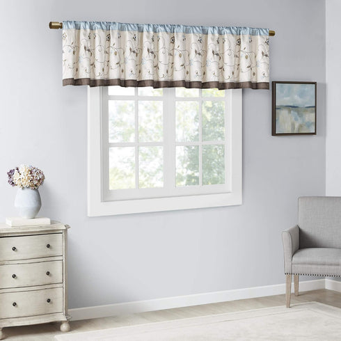 Madison Park Serene Embroidered Light Filtering Rod Pocket Treatment Curtain Window Panel Drape for Bedroom Livingroom and Dorm, 50x18, Blue...
