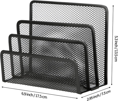 2 Pieces Desk Mail Organizer, Metal Mesh Small File Holders Letter Organizer, Bill/Document/Filing/Folders/Paper Organizer for Desktop (BLACK-2PCS...