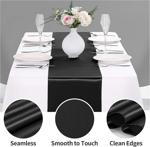 5-Pack Satin Table Runner Black 12 x 108 inches Long, Table Runners for Wedding, Birthday Parties, Banquets Decorations?5 Pack, 12x108 Inch, Black...