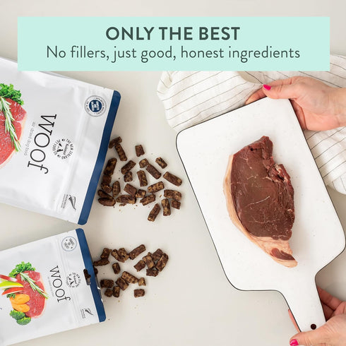 Woof - Air Dried Dog Food, Dog Food Toppers for Dry Food, High Protein, Natural Dog Food, Limited Ingredient Recipe Dry Dog Food, Beef, 3.5 oz...