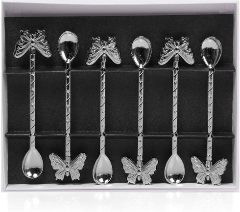 Alisveristime Traditional Ottoman Motif Tea Spoons - Decorative Stirring, Sugar, Tea Spoons (Set of 6) (Butterfly) (Silver)...