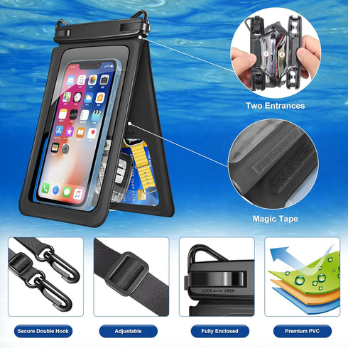 takyu Waterproof Phone Pouch, Double Space Waterproof Phone Bag Large Capacity Underwater Protector Dry Bag with Crossbody Lanyard Fits Up to 9.8"...