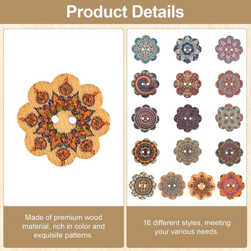 150Pcs 20mm Wooden Vintage Buttons, 2 Hole 3/4inch DIY Crafts Sewing Flower Painting Wood Buttons Octagon Coconut Shell Handmade Ornament Mixed Pa...